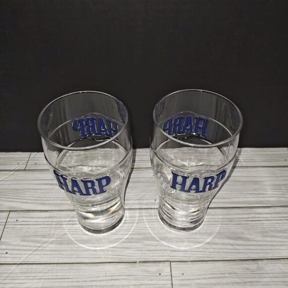 Vintage Harp Beer Glass Cup Logo Embossed in Raised Blue Letters Mancave - Picture 1 of 7